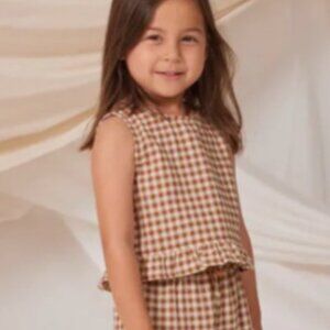 NWT Rylee & Cru Top Blouse Gingham Oceanside Brown Girls 10 - 12 Y